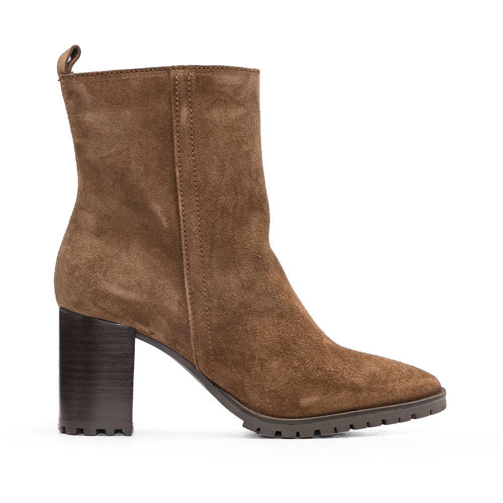 Botim Salto Alto Mulher em Camurça Camel