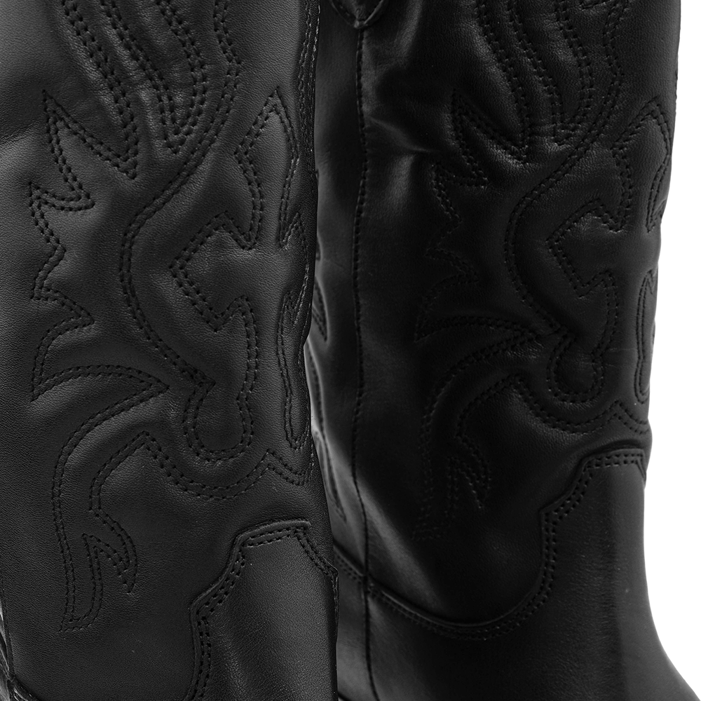 Bota Texana Mulher em Pele Preta Bordada
