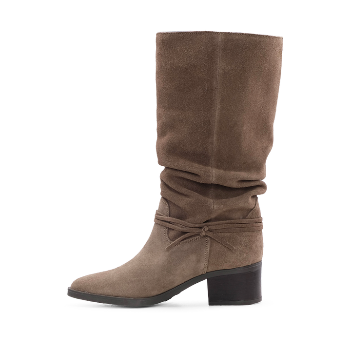 Bota de Cano Alto Mulher em Camurça Franzida - Terra