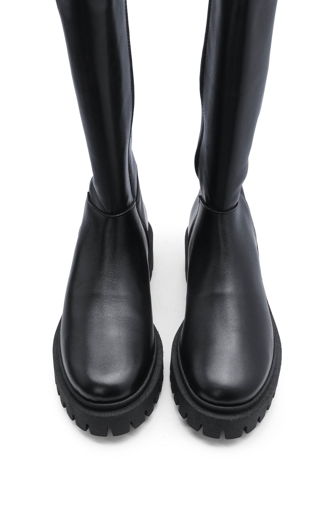 Bota de Cano Médio Mulher em Pele Preta com Elástico - Preto