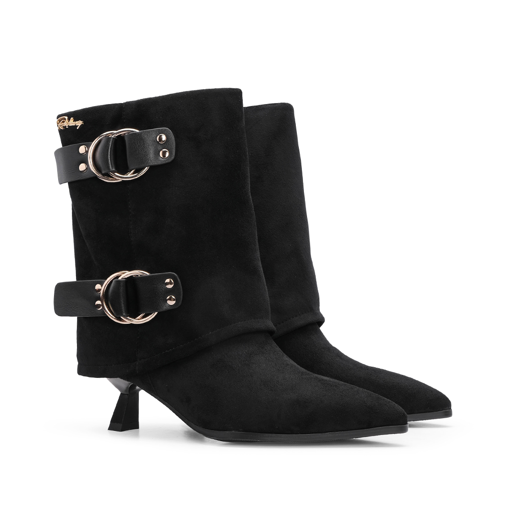 Botim Polaina Mulher Rock Away com Duas Fivelas - Preto