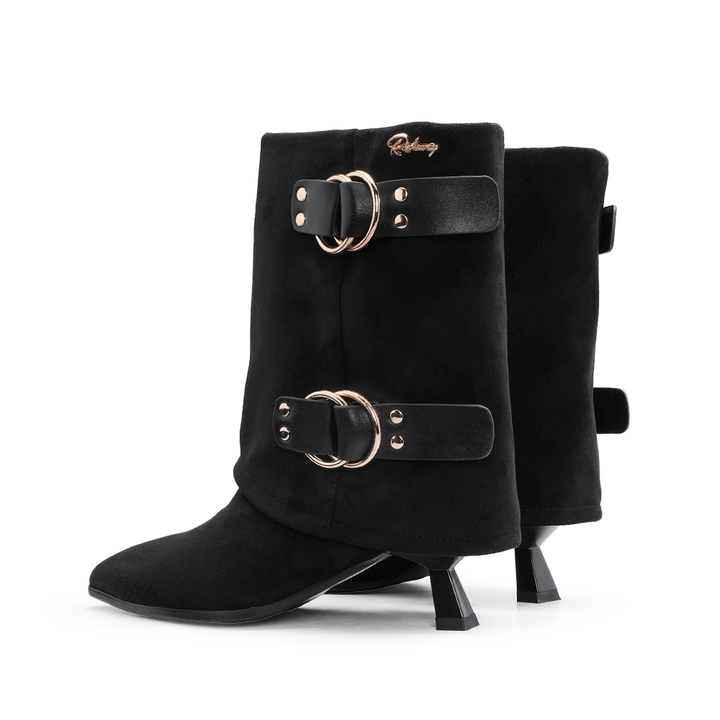 Botim Polaina Mulher Rock Away com Duas Fivelas - Preto