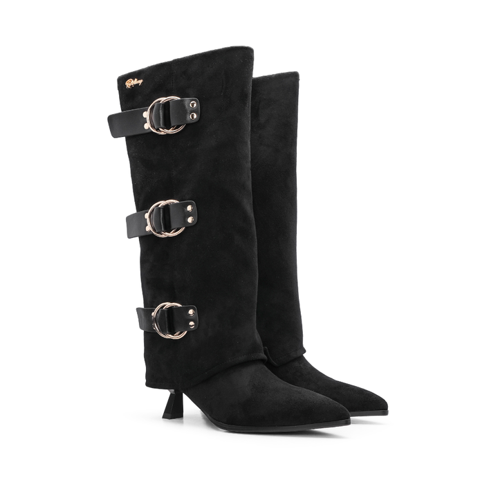 Bota Polaina Mulher Rock Away com Três Fivelas - Preto