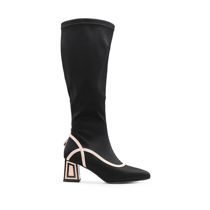 Bota de Cano Alto Mulher Rock Away Preta com Salto Decorado