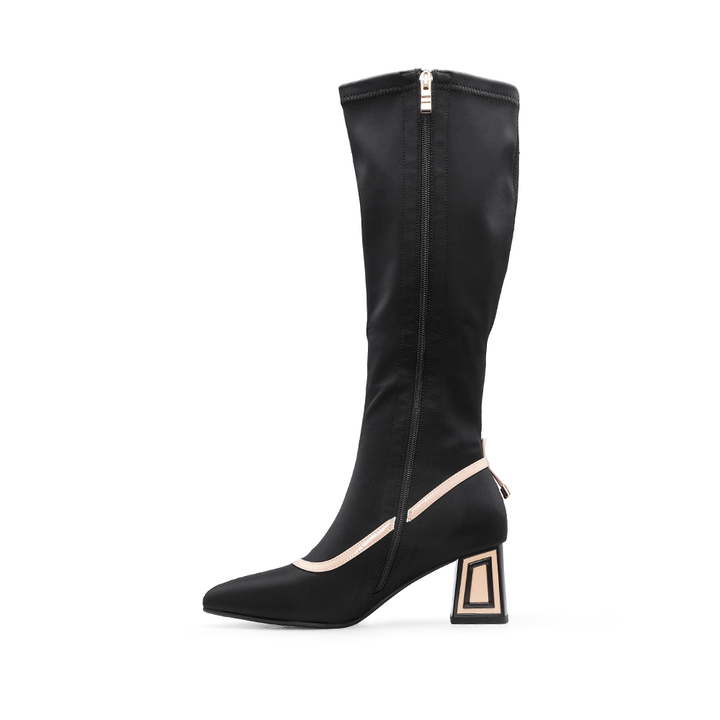 Bota de Cano Alto Mulher Rock Away Preta com Salto Decorado - Preto