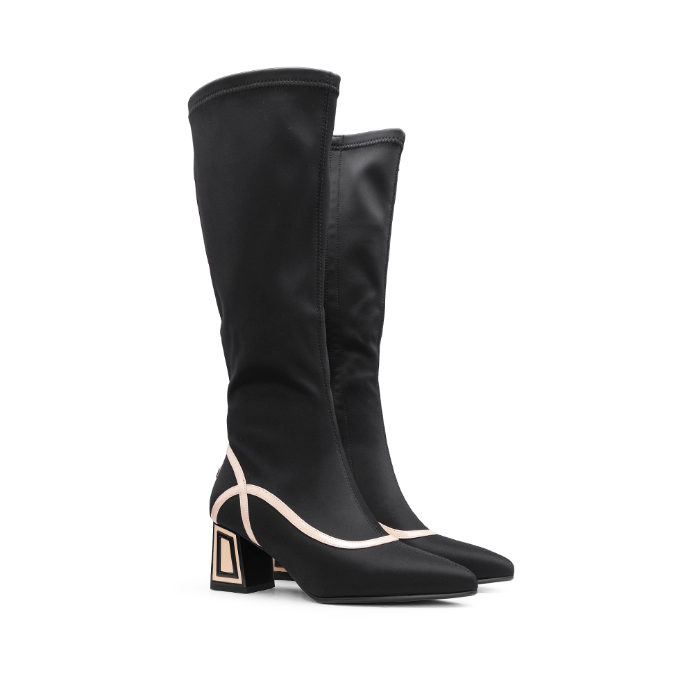 Bota de Cano Alto Mulher Rock Away Preta com Salto Decorado - Preto