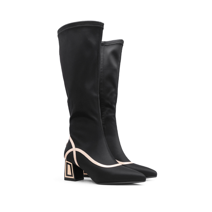 Bota de Cano Alto Mulher Rock Away Preta com Salto Decorado - Preto
