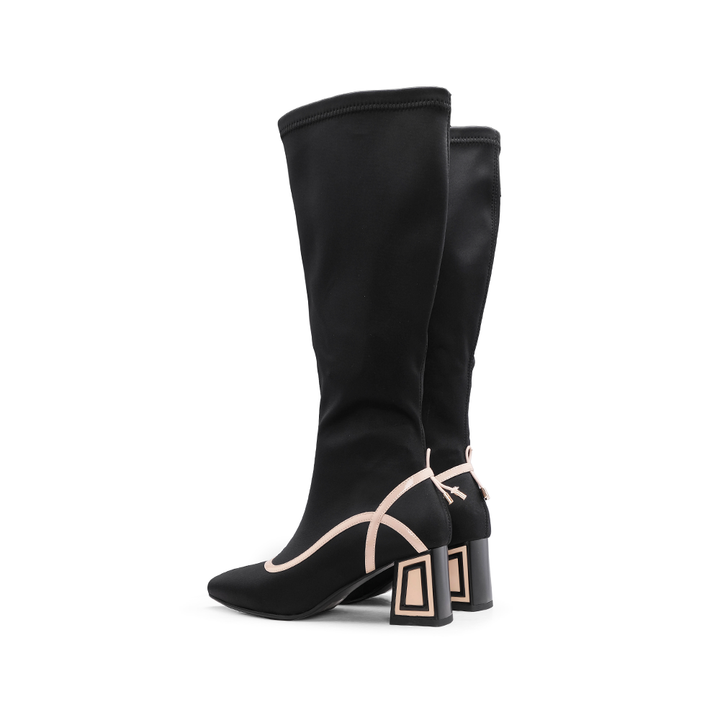 Bota de Cano Alto Mulher Rock Away Preta com Salto Decorado - Preto