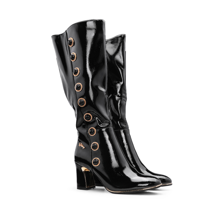 Bota de Cano Alto Mulher Rock Away com Ilhoses - Preto