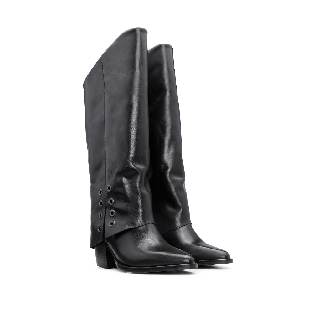 Bota Polaina Mulher em Pele Preto Preto - imagem 1
