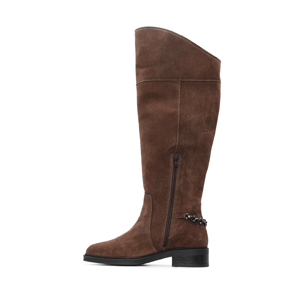 Bota de Cano Alto Mulher em Camurça com Corrente - Castanho