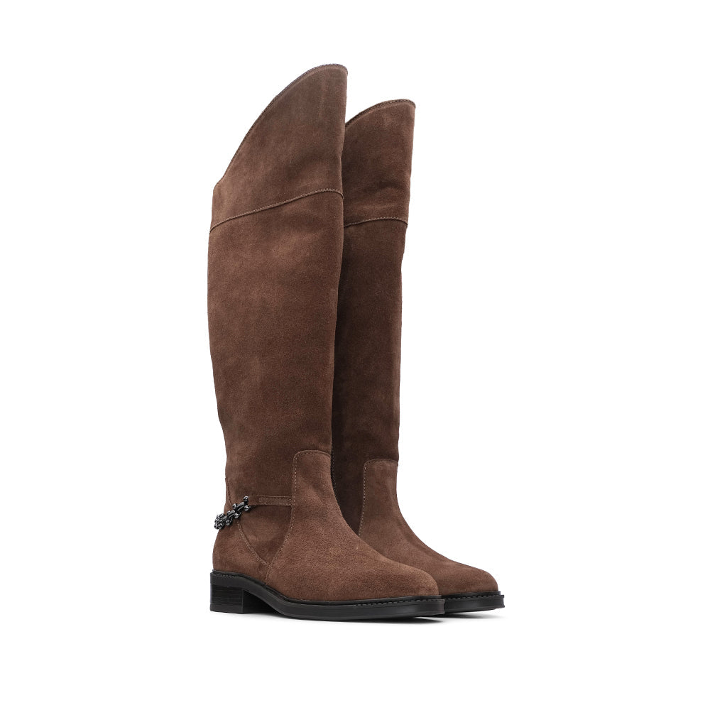 Bota de Cano Alto Mulher em Camurça com Corrente - Castanho