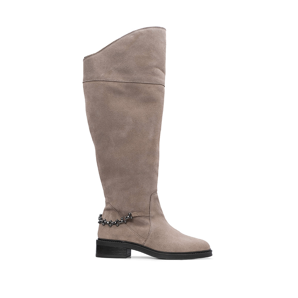 Bota de Cano Alto Mulher em Camurça com Corrente - Taupe