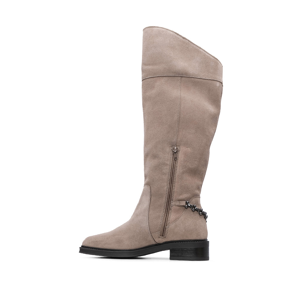 Bota de Cano Alto Mulher em Camurça com Corrente - Taupe