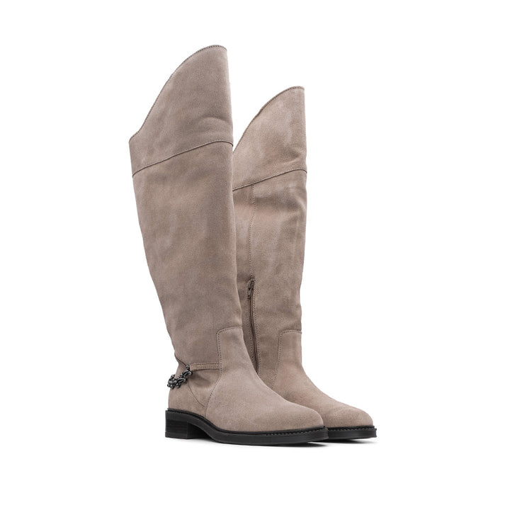 Bota de Cano Alto Mulher em Camurça com Corrente - Taupe