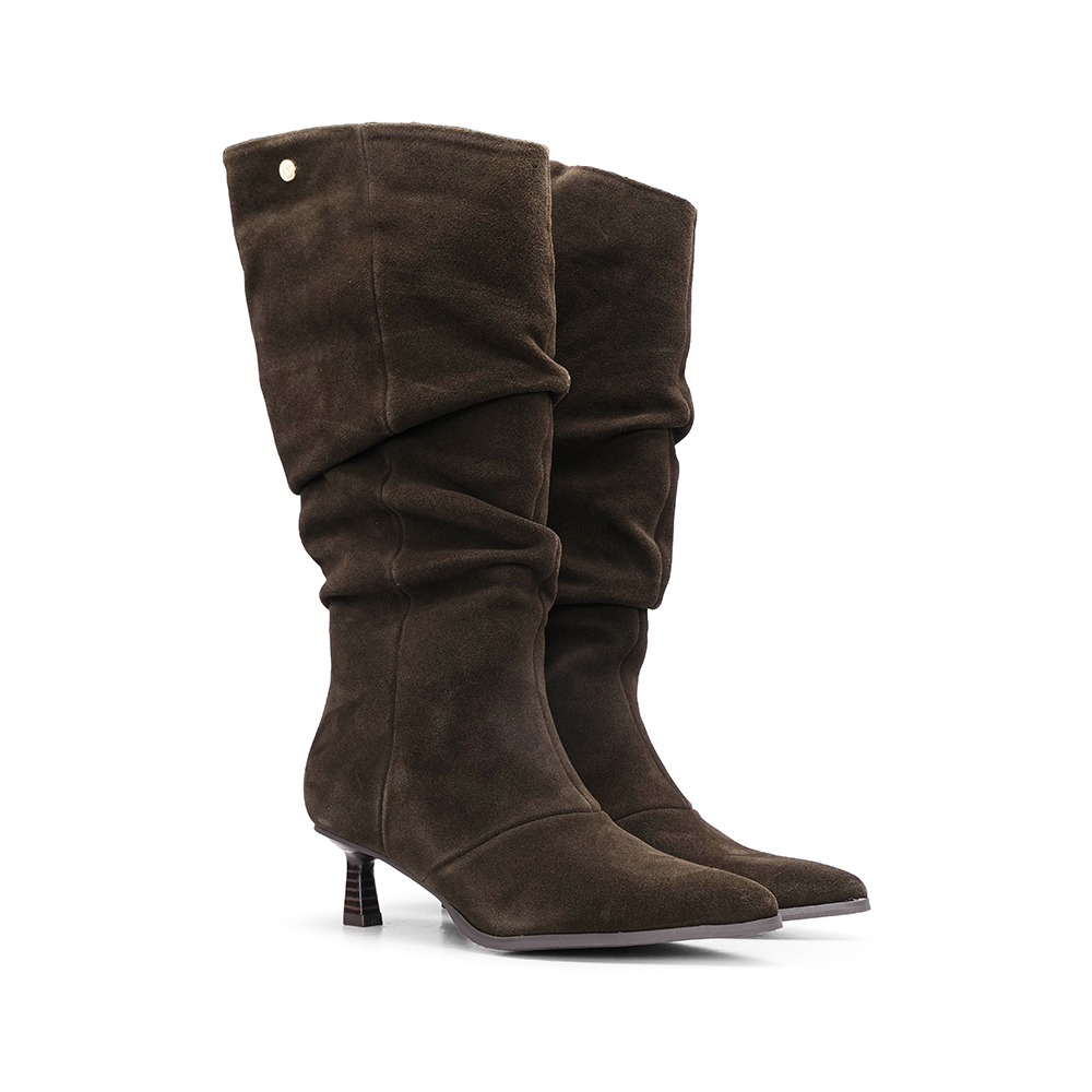 Bota Mulher Top 3 em Camurça Franzida - Castanho