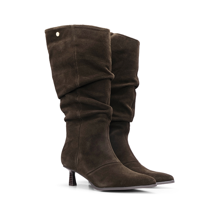 Bota Mulher Top 3 em Camurça Franzida - Castanho
