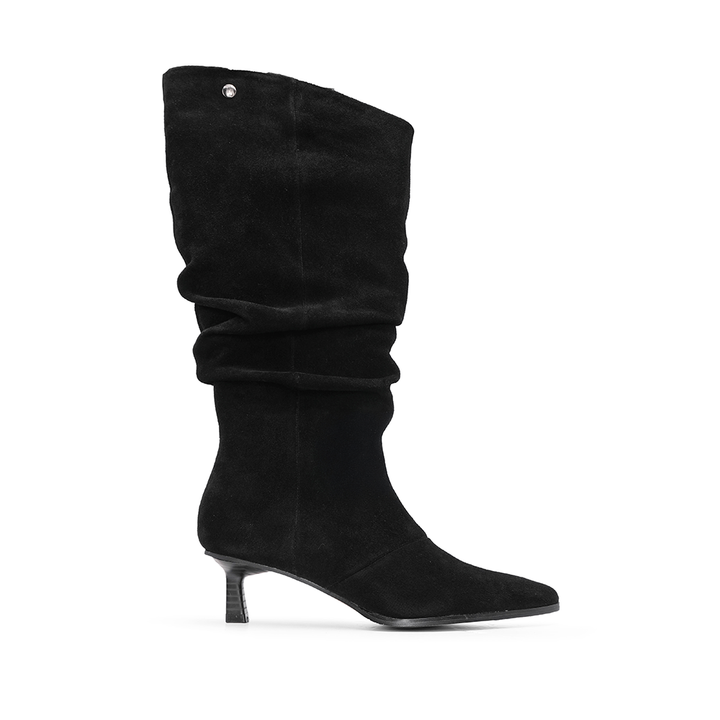 Bota Mulher Top 3 em Camurça Franzida - Preto