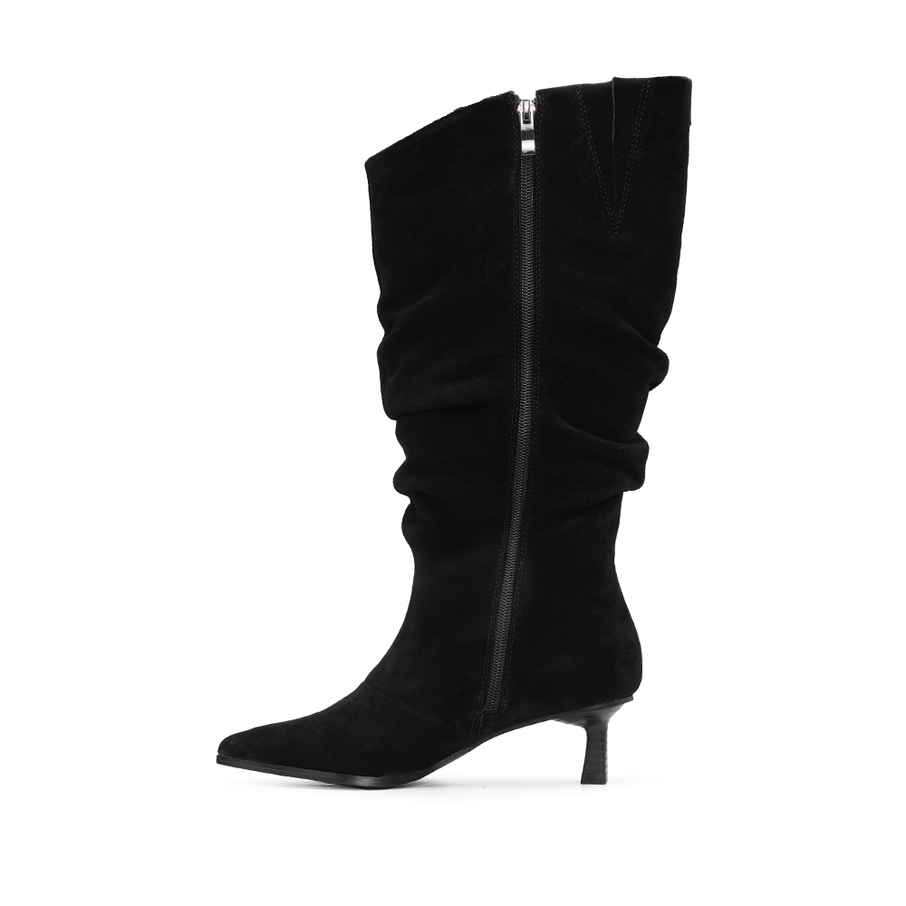 Bota Mulher Top 3 em Camurça Franzida - Preto