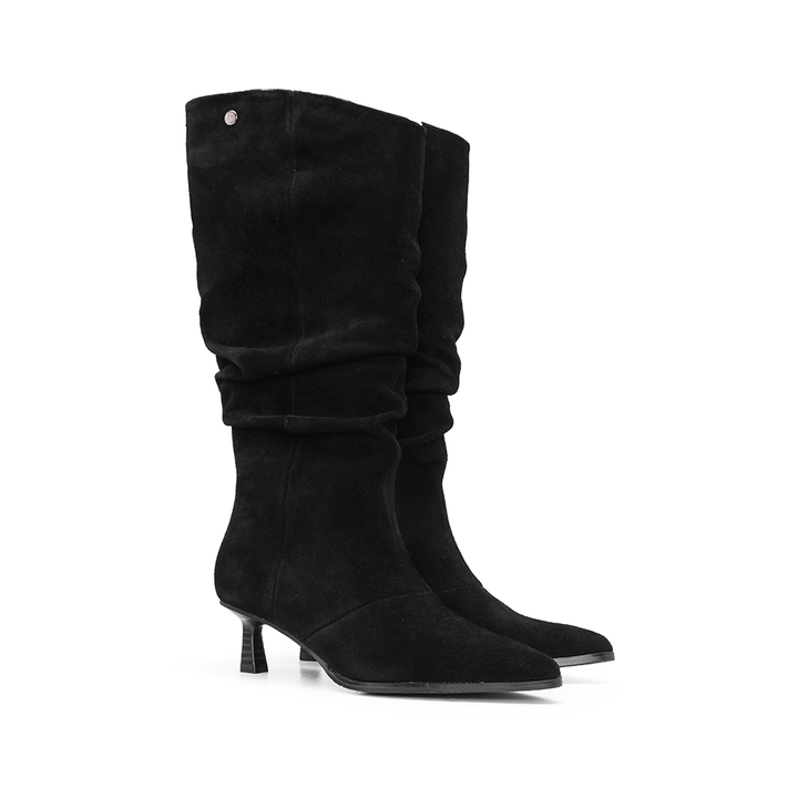 Bota Mulher Top 3 em Camurça Franzida - Preto