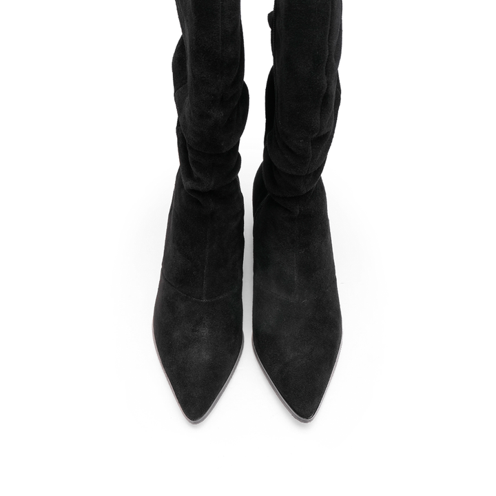Bota Mulher Top 3 em Camurça Franzida - Preto