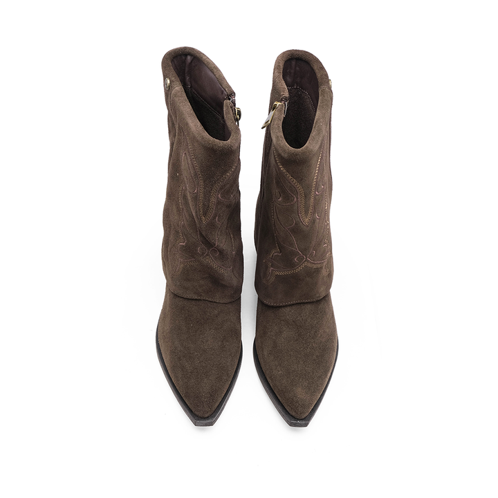 Bota Texana Mulher Top 3 em Camurça com Cano Dobrado - Castanho