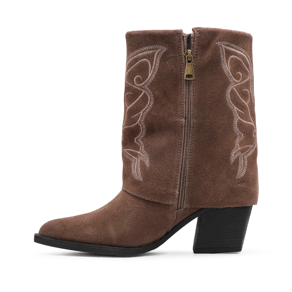 Bota Texana Mulher Top 3 em Camurça com Cano Dobrado - Taupe