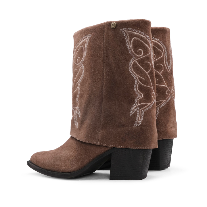 Bota Texana Mulher Top 3 em Camurça com Cano Dobrado - Taupe