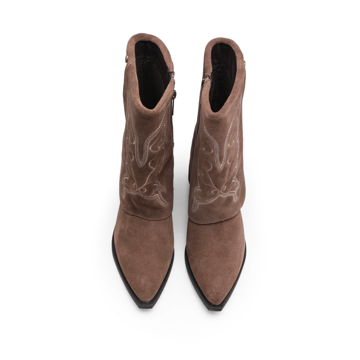 Bota Texana Mulher Top 3 em Camurça com Cano Dobrado - Taupe