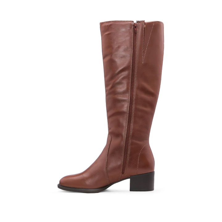 Bota de Cano Alto Mulher em Pele com Fivela - Cognac