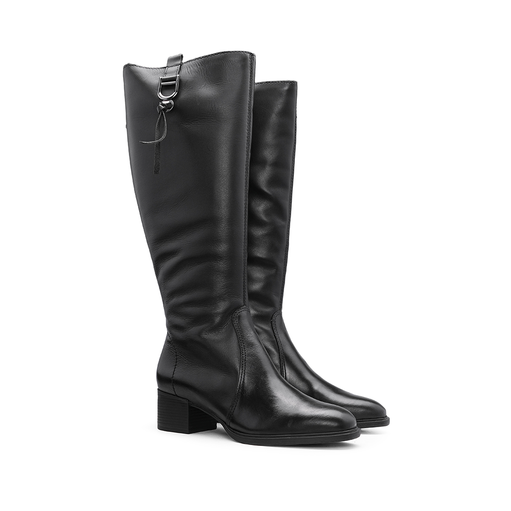 Bota de Cano Alto Mulher em Pele com Fivela - Preto