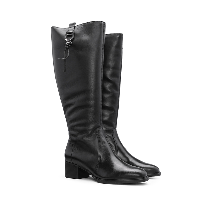 Bota de Cano Alto Mulher em Pele com Fivela - Preto