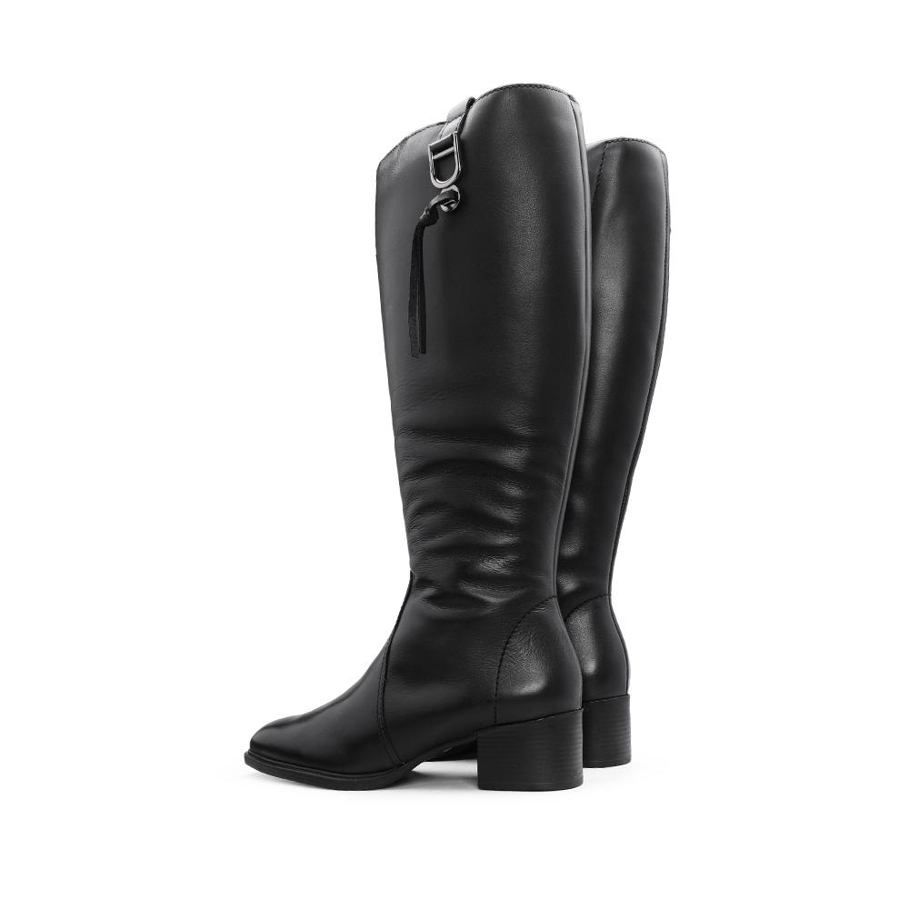 Bota de Cano Alto Mulher em Pele com Fivela - Preto