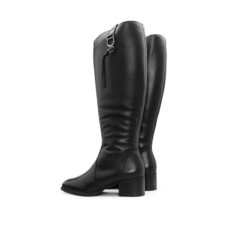 Bota de Cano Alto Mulher em Pele com Fivela - Preto