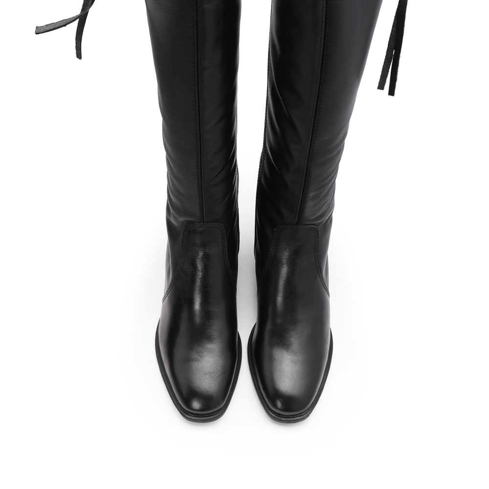 Bota de Cano Alto Mulher em Pele com Fivela - Preto