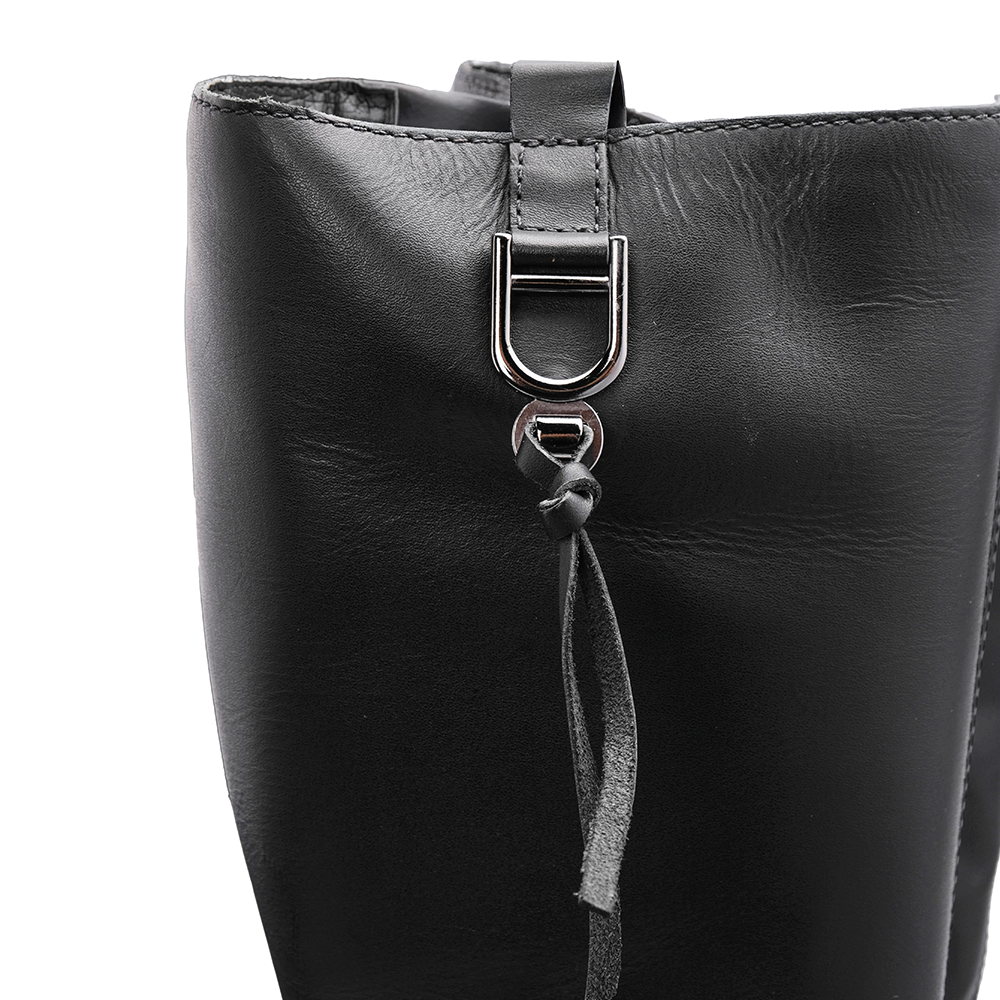 Bota de Cano Alto Mulher em Pele com Fivela - Preto