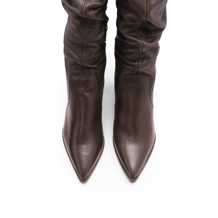 Bota de Cano Alto Mulher em Pele Macia - Castanho