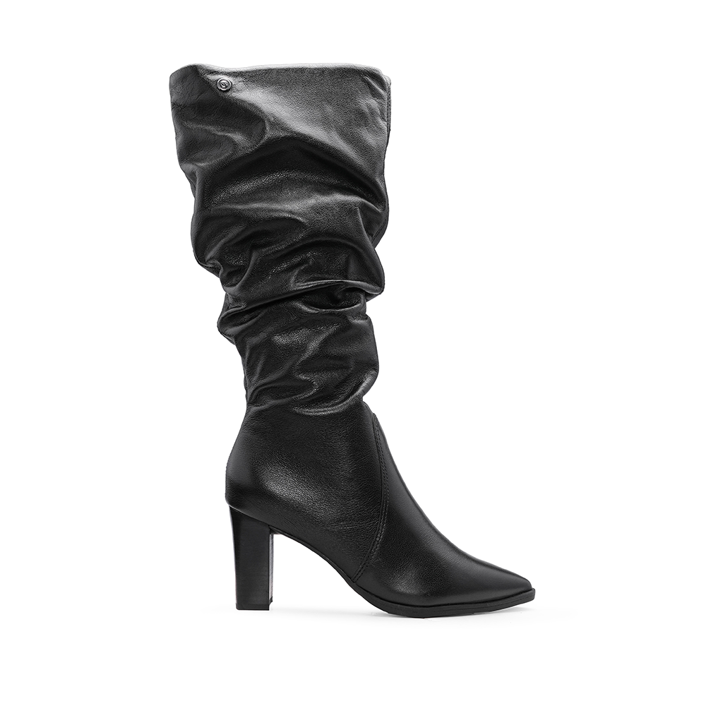 Bota de Cano Alto Mulher em Pele Macia - Preto