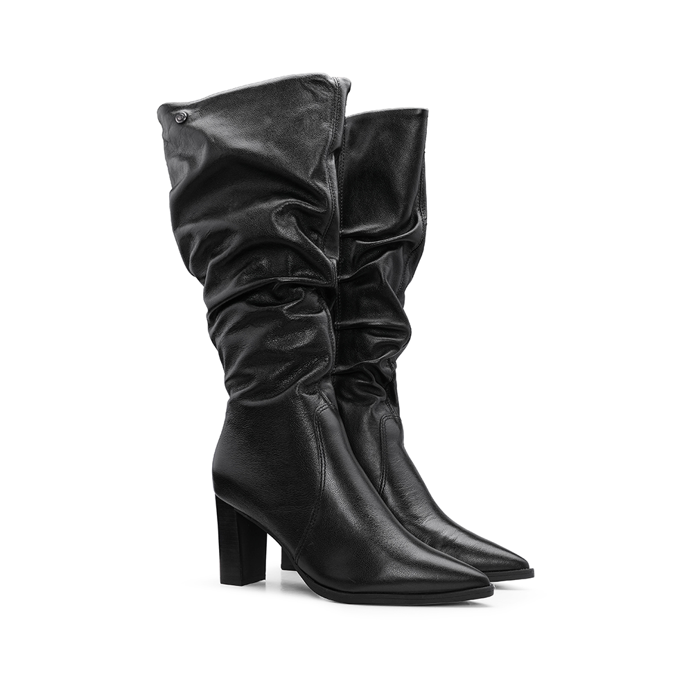Bota de Cano Alto Mulher em Pele Macia - Preto