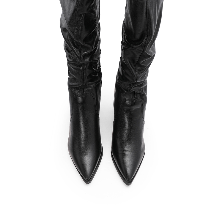 Bota de Cano Alto Mulher em Pele Macia - Preto