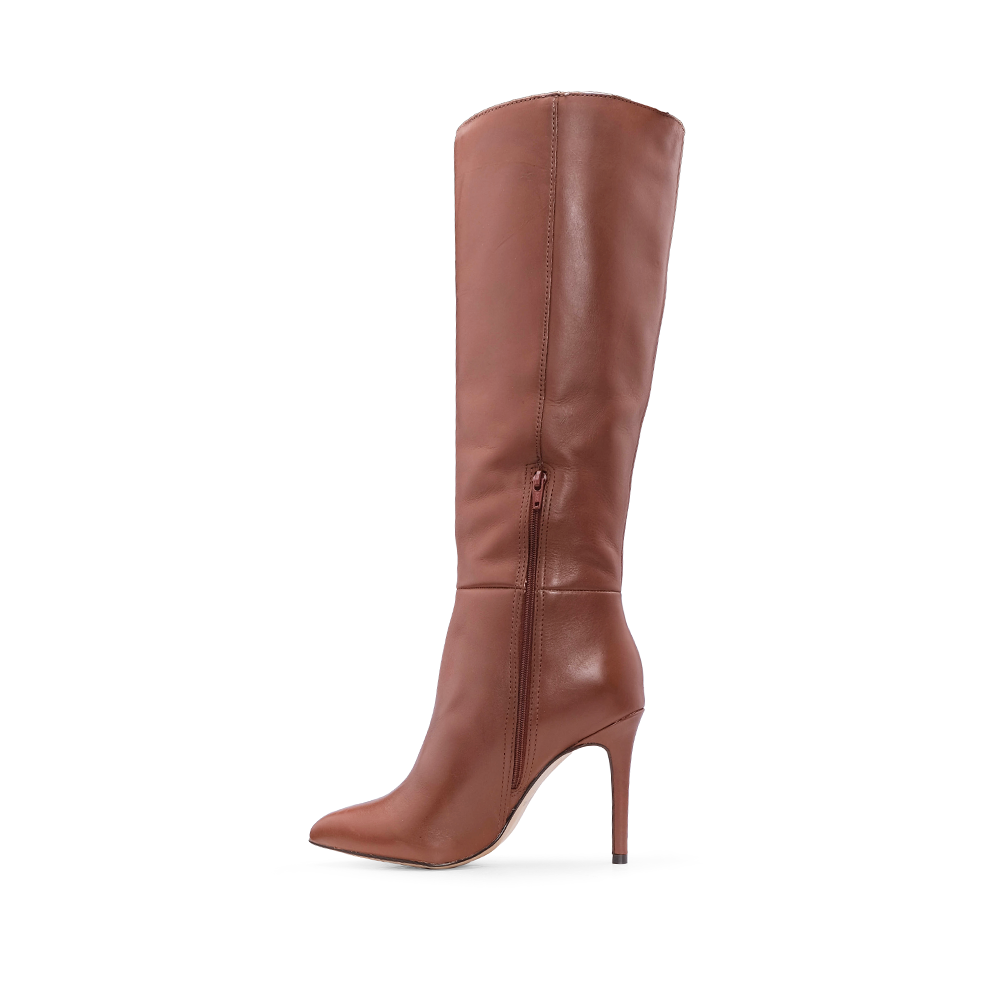 Bota de Cano Alto Mulher em Pele com Salto Agulha - Cognac