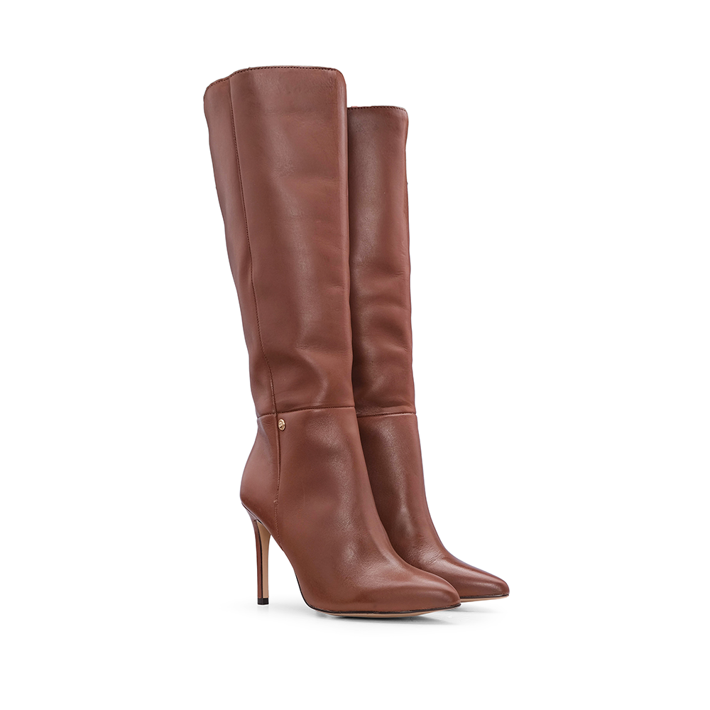 Bota de Cano Alto Mulher em Pele com Salto Agulha - Cognac