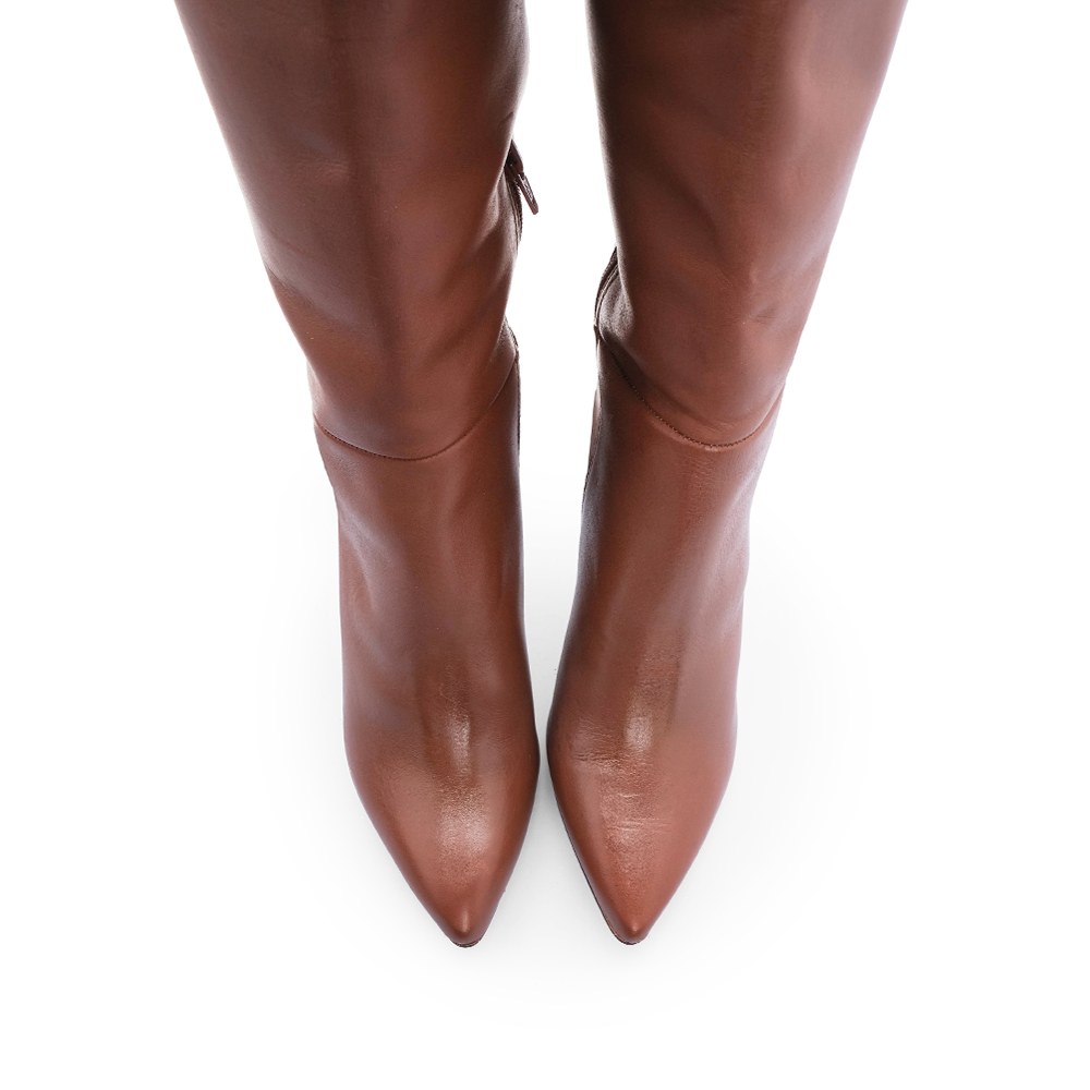 Bota de Cano Alto Mulher em Pele com Salto Agulha - Cognac