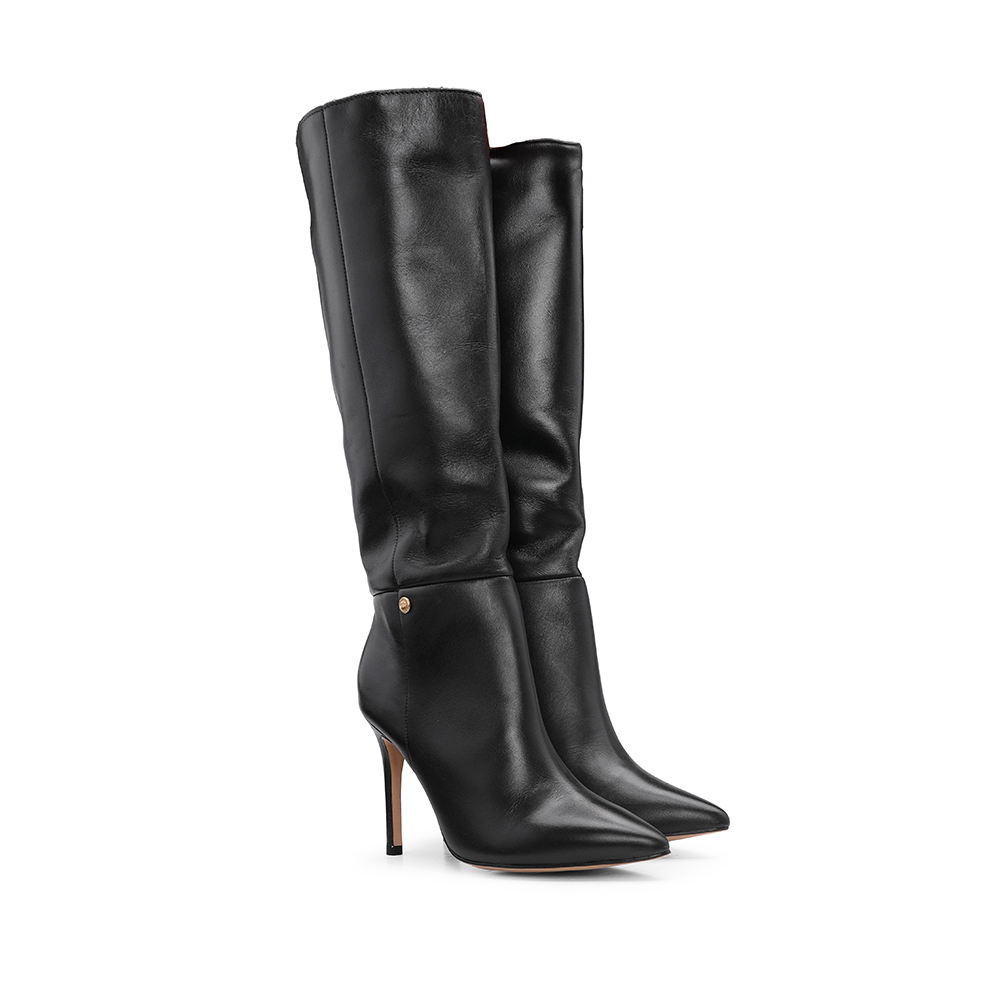 Bota de Cano Alto Mulher em Pele com Salto Agulha - Preto