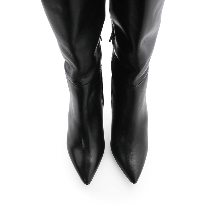 Bota de Cano Alto Mulher em Pele com Salto Agulha - Preto