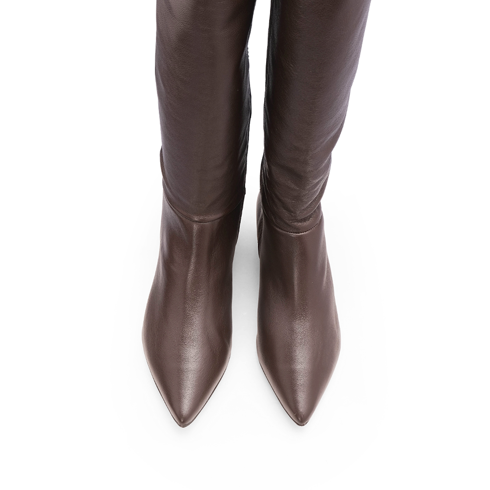 Bota de Cano Alto Mulher em Pele Lisa - Castanho