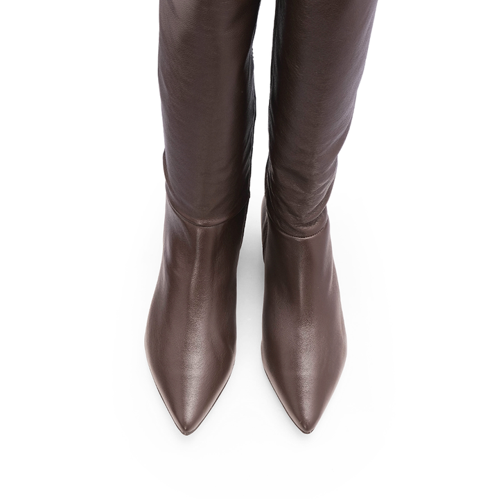 Bota de Cano Alto Mulher em Pele Lisa - Castanho