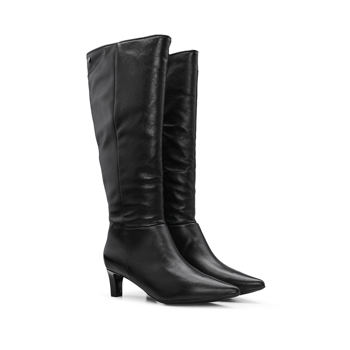 Bota de Cano Alto Mulher em Pele Lisa - Preto