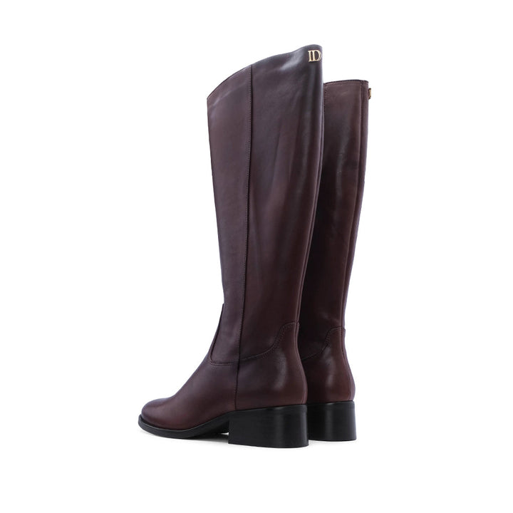Bota de Cano Alto Mulher em Pele com Salto Bloco - Castanho