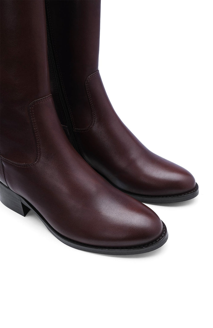 Bota de Cano Alto Mulher em Pele com Salto Bloco - Castanho